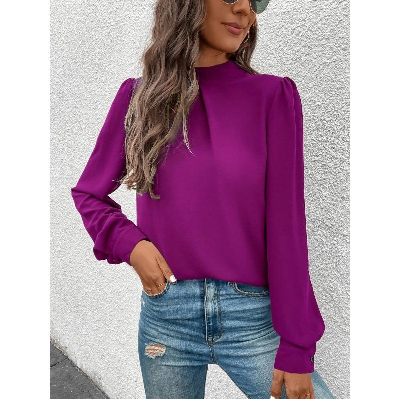 Женская атласная рубашка весна-лето с рукавами-фонариками, модные атласные рубашки с длинными рукавами