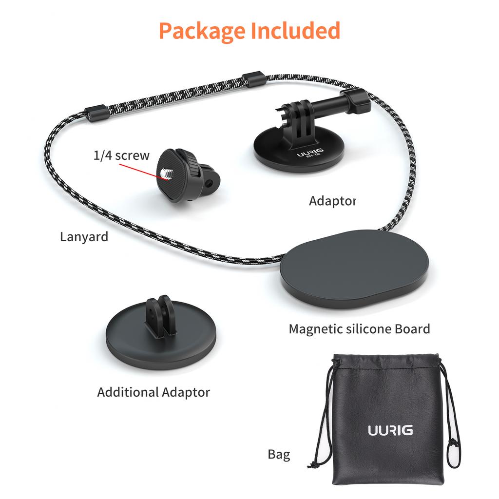 UURIG BH-06 Магнитный держатель для спортивной камеры на шею, быстросъемное крепление с винтовым адаптером 1/4 дюйма