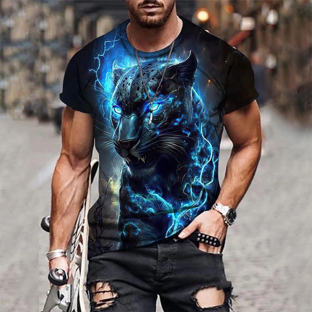 Mens 3D Tiger Print Short Sleeve Crew Neck T-Shirt Breathable Medium Stretch Casual Fashion Tee for OutdoorParty Weekend Wear