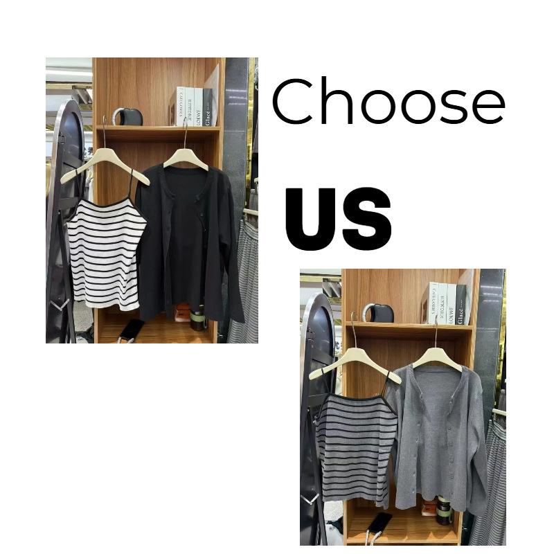 Korean College Style Striped Patchwork Two-Piece Women's Knitted Sweater