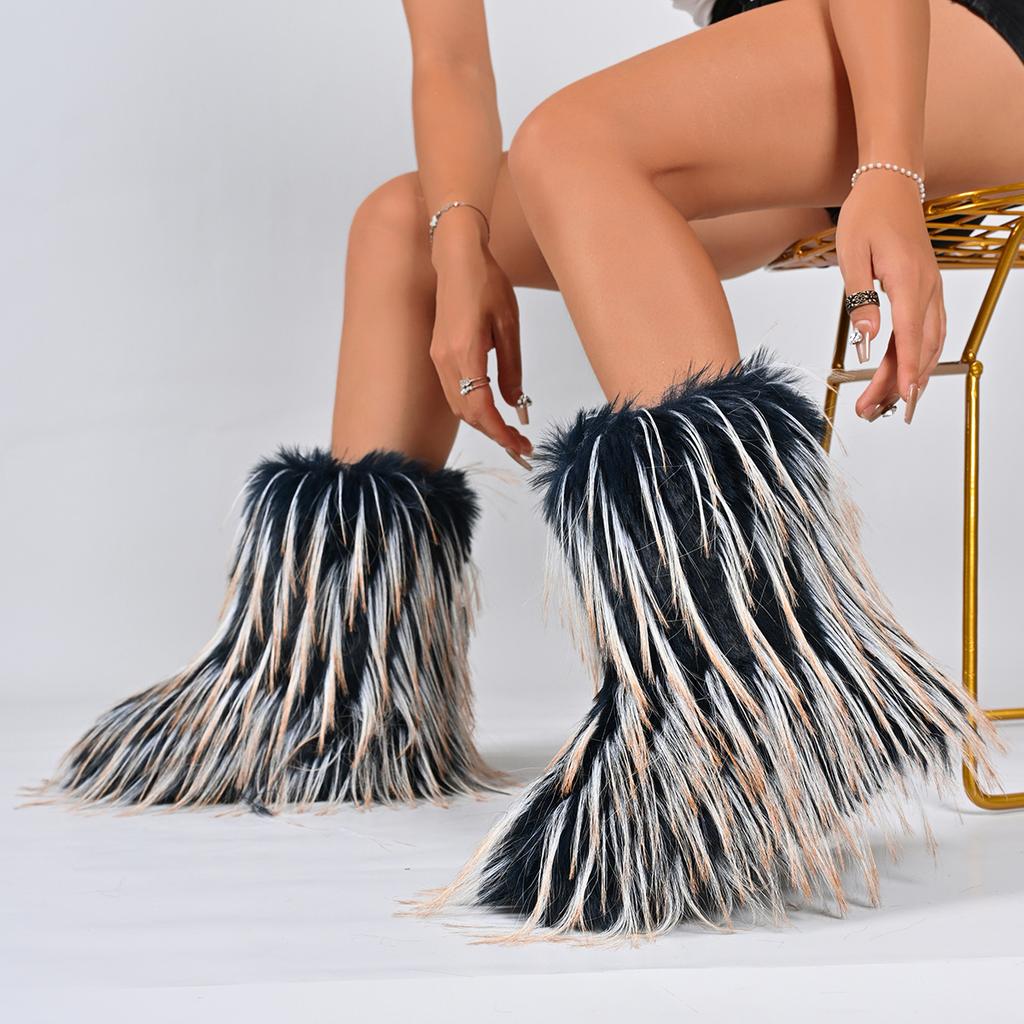 Зимние женские ботинки Роскошные Удобные Модные туфли для женщин 2025 Новые Уличные Пушистые Ботинки из Искусственного Меха Женские Плюшевые Теплые Снежные Ботинки