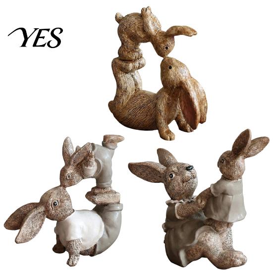 Rustic Resin Sculpture Parent Child Rabbit Statue, Ornament, Cute Rabbits Figurine Garden for Yard Flower Bed Room Table Decor Ornament