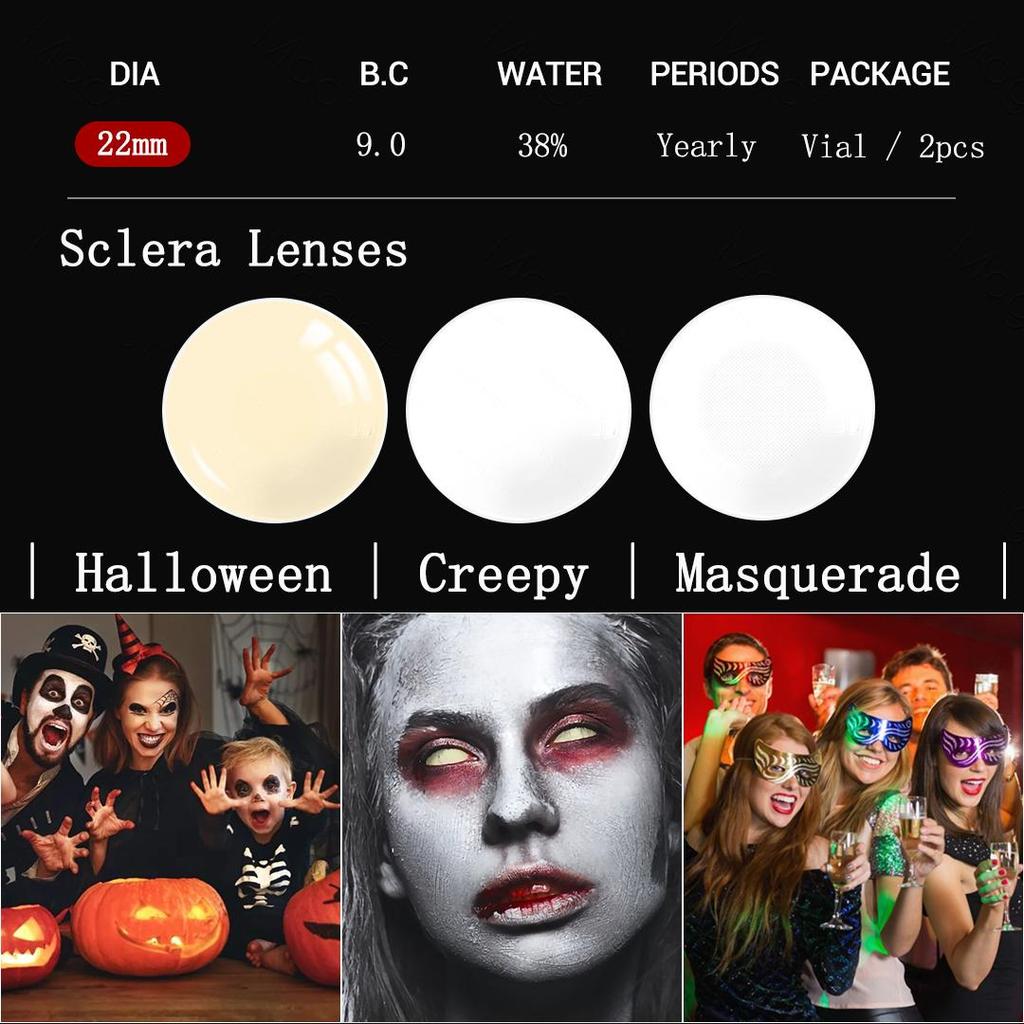 22MM Blind White Sclera Contact Lenses Crazy Yellowish Halloween Contact Lenses All White Mesh Cosplay Eye Contacts Full Eye