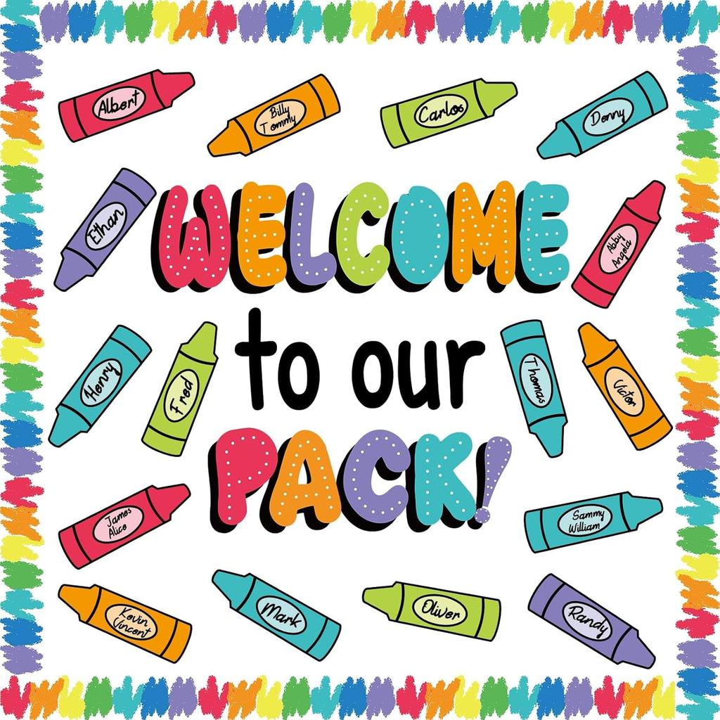 63Pcs Classroom Bulletin Board Decorations Set - Welcome to Our Pack Crayon Cutouts with Border Trims for School Classroom Door Home Wall Decorations