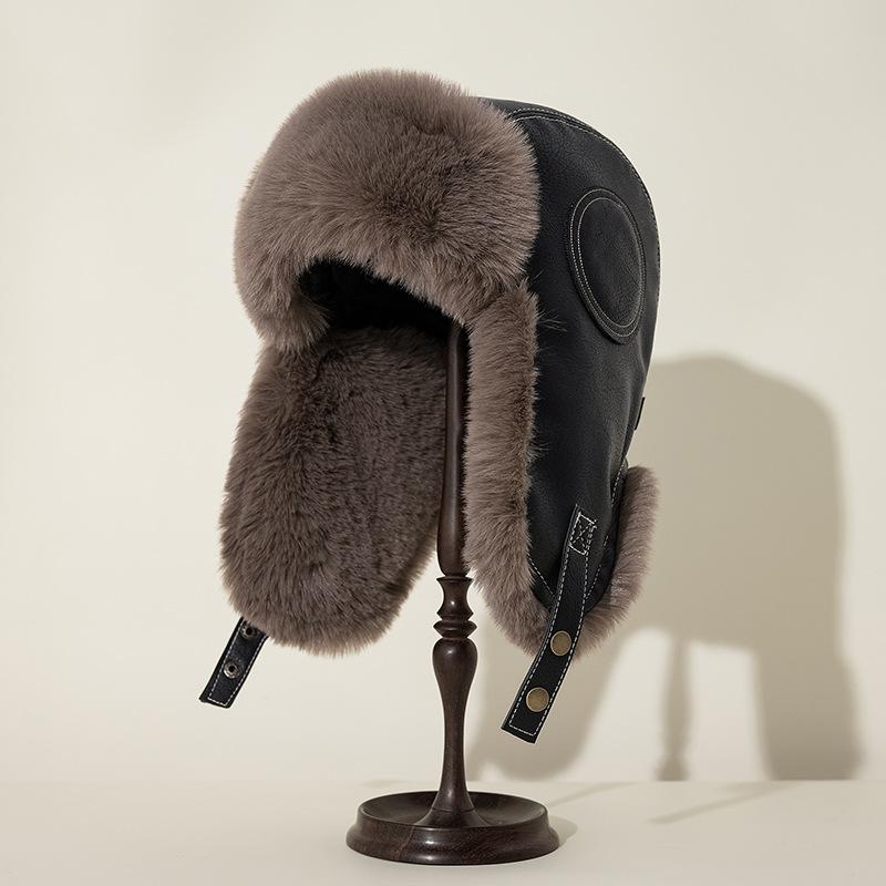 Мужская кожаная кепка Lei Feng, утолщенная плюшевая защитная кепка для защиты ушей, на осень и зиму, для езды на велосипеде, теплая, для электромобиля, для ветра и снега, для холода, водонепроницаемая