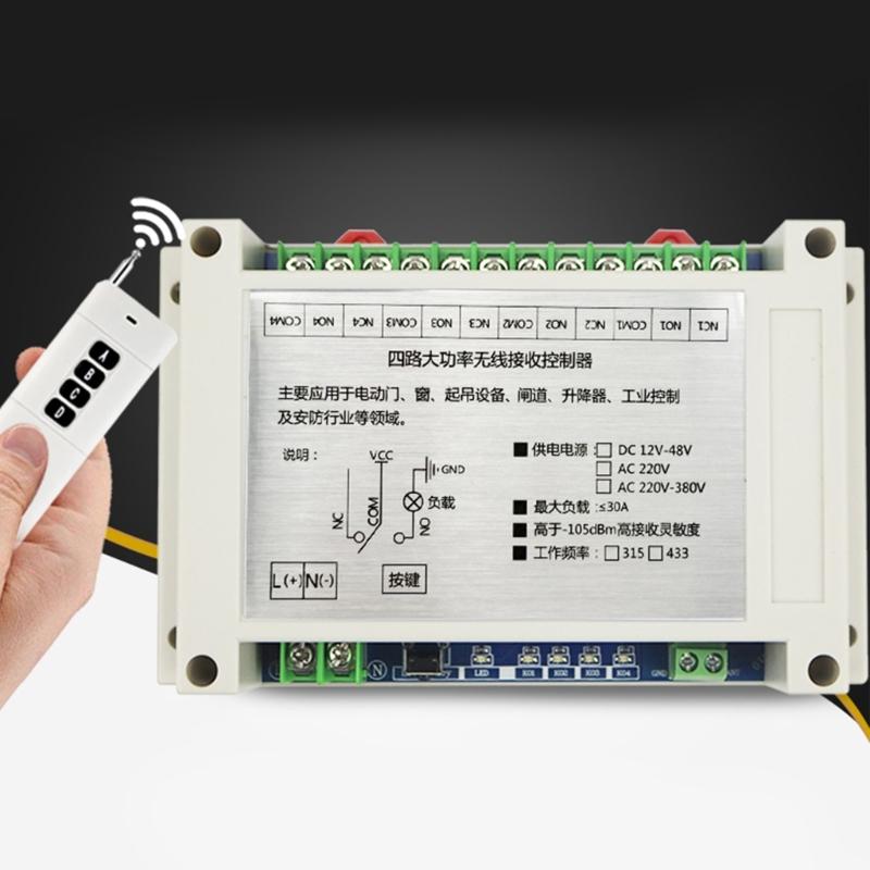315Mhz 433Mhz DC 12V-48V 4CH Relay Module Receiver 1527code Wireless Remote Control Switch for DC Motor DIY