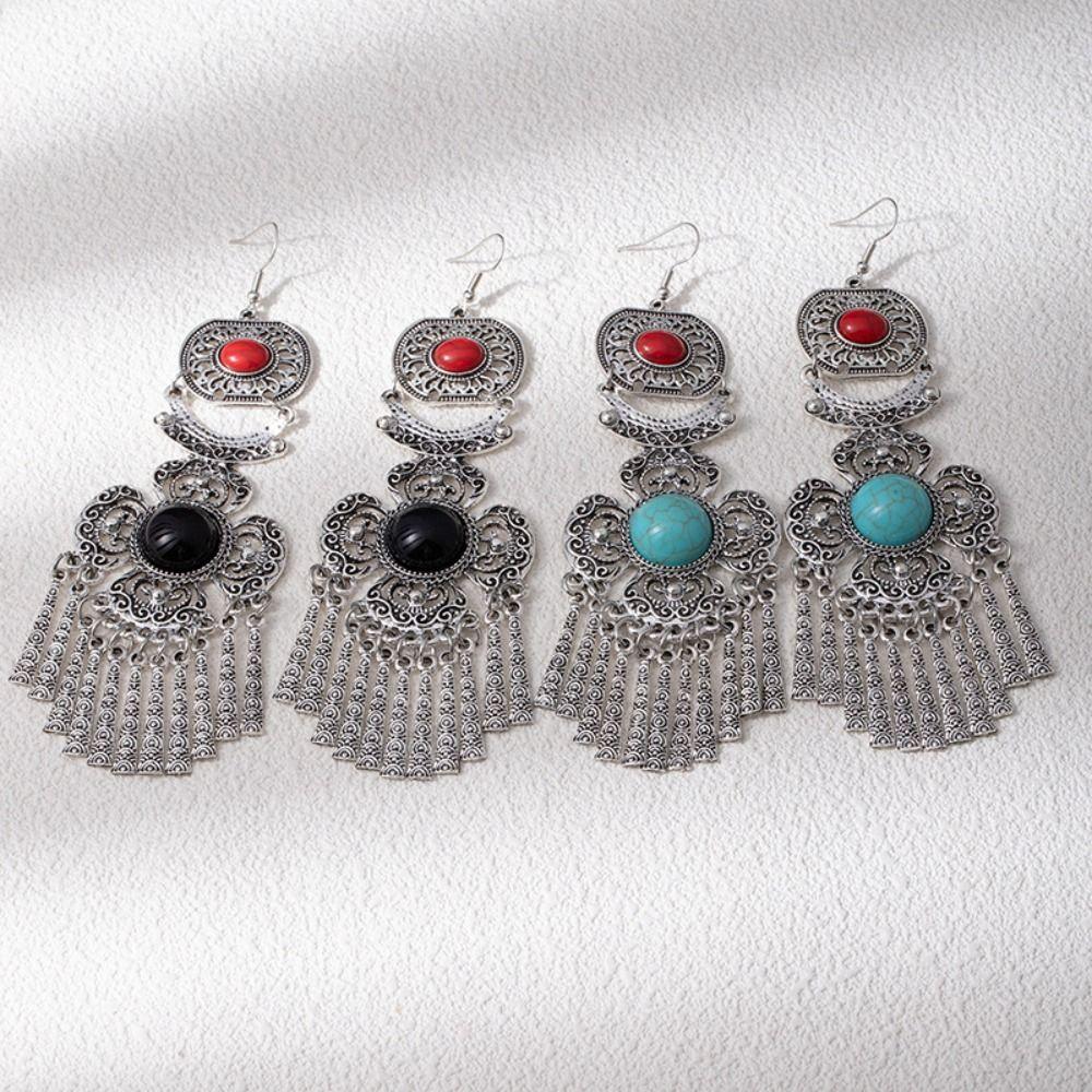 Zinc Zinc Alloy Retro Tassel Earrings Thai Style Ethnic Style Ear Studs Rhinestone Pearls Ear Drop Gift