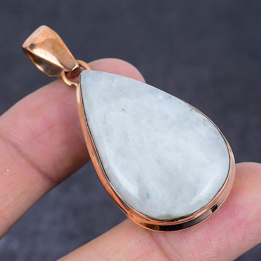 Радужный лунный камень Этнический стиль Медный ювелирный кулон 2,21" I2l70