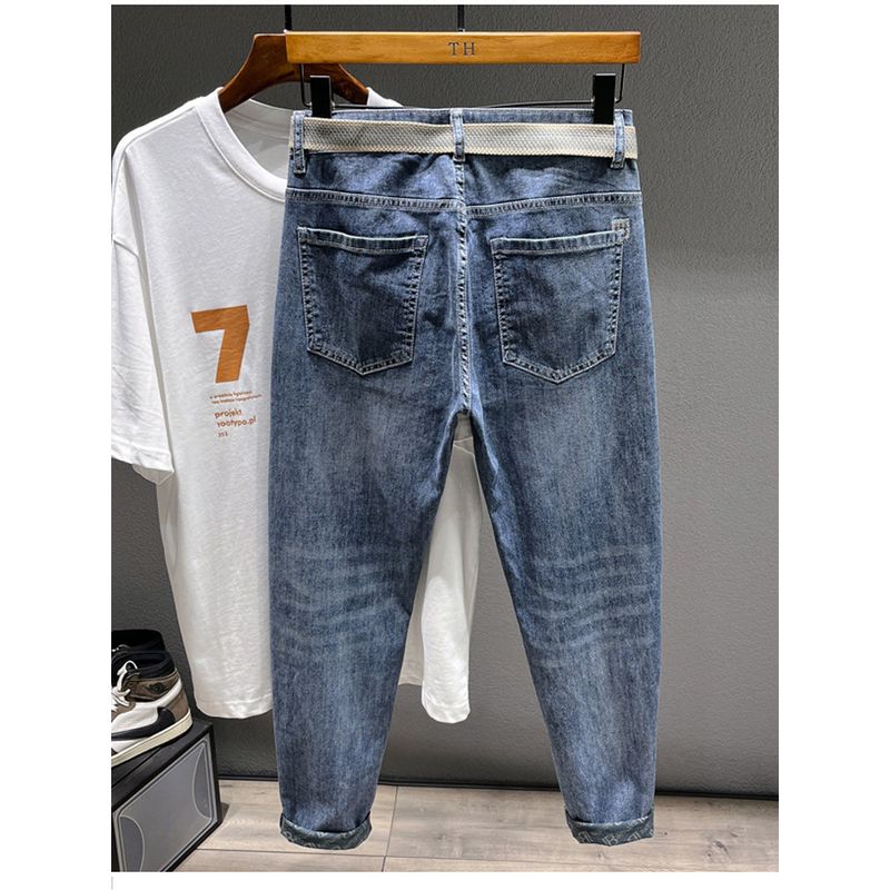 Export Tail Order First-Line Label Cutting Denim Men's Spring & Fall New Straight Silm Export Trendy Men's Pants Big Sale Leak Picking