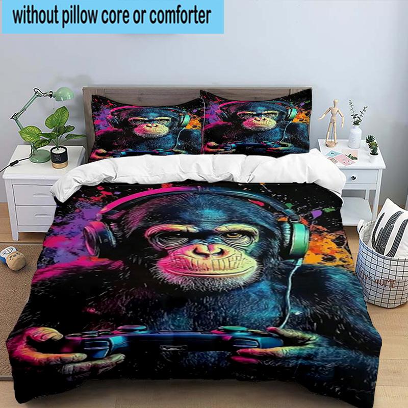 Monkey Music Headphones 3pcs Bedding,Including 1pc Duvet Cover And 2pcs Pillowcases Perfect for Christmas,Ideal for Bedroom, Dormitory