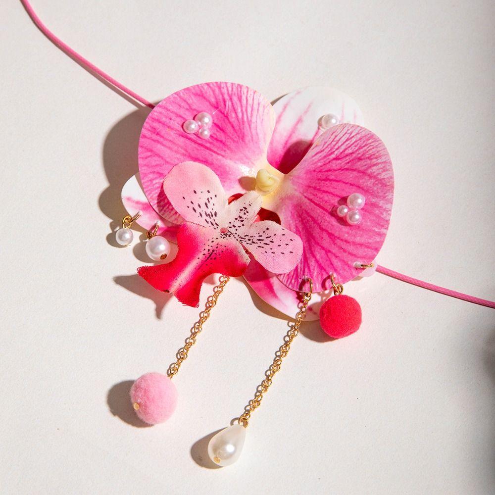 Drawstring Butterfly Orchid Clavicle Chain Lace Up Korean Style Choker Flower Necklace Jewelry