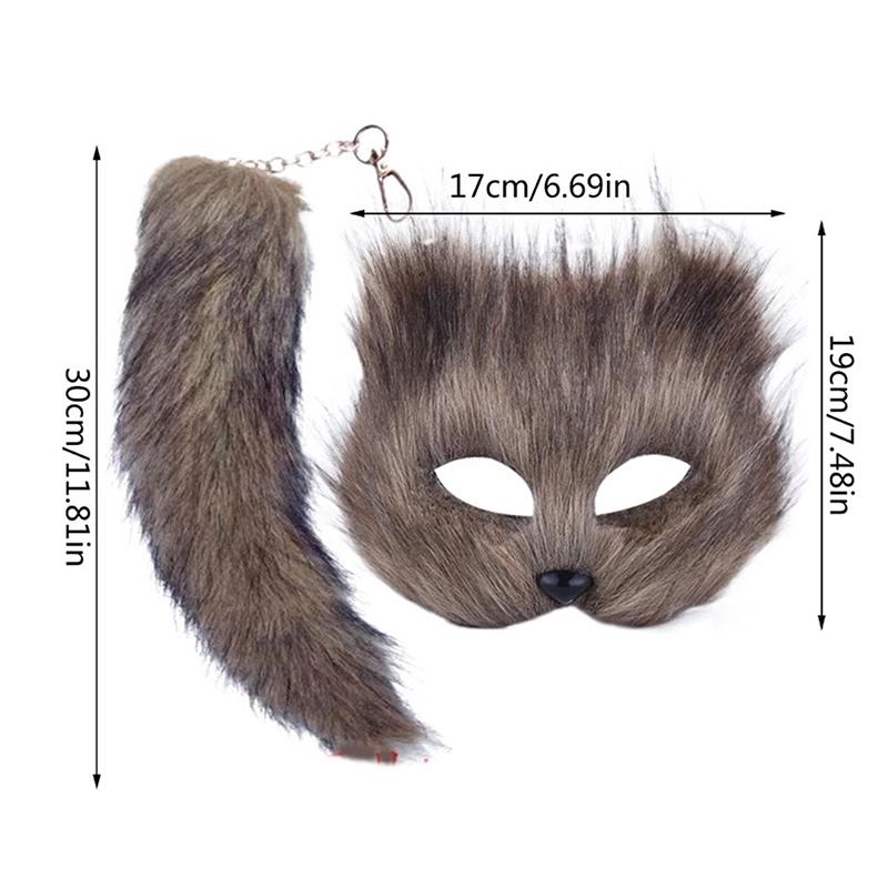Sexy Mask And Tail Set Halloween Cosplays Costume Accessorie Cats Mask Tail Half Face Faux Furs Foxes Tail Date Night Stuff