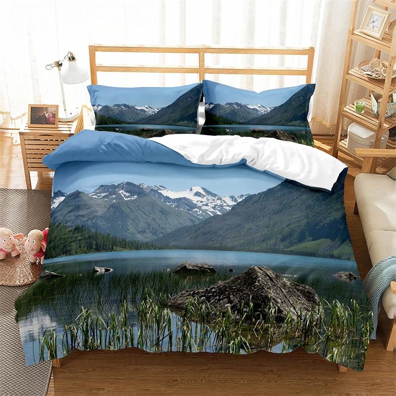 Пододеяльник «Алтайские горы» King Queen, комплект постельного белья «Природный пейзаж», «Лесной пейзаж», «Озеро», покрывало из полиэстера