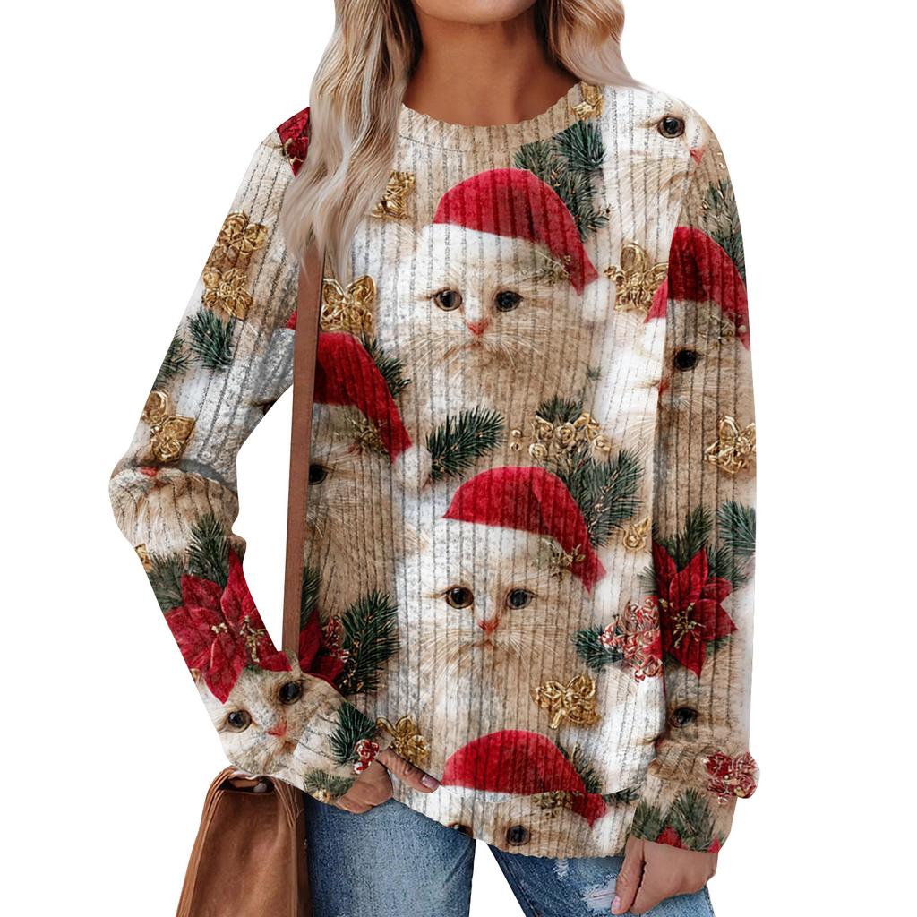 Women's Printed Lightweight Brushed-Cotton Round Neck Top