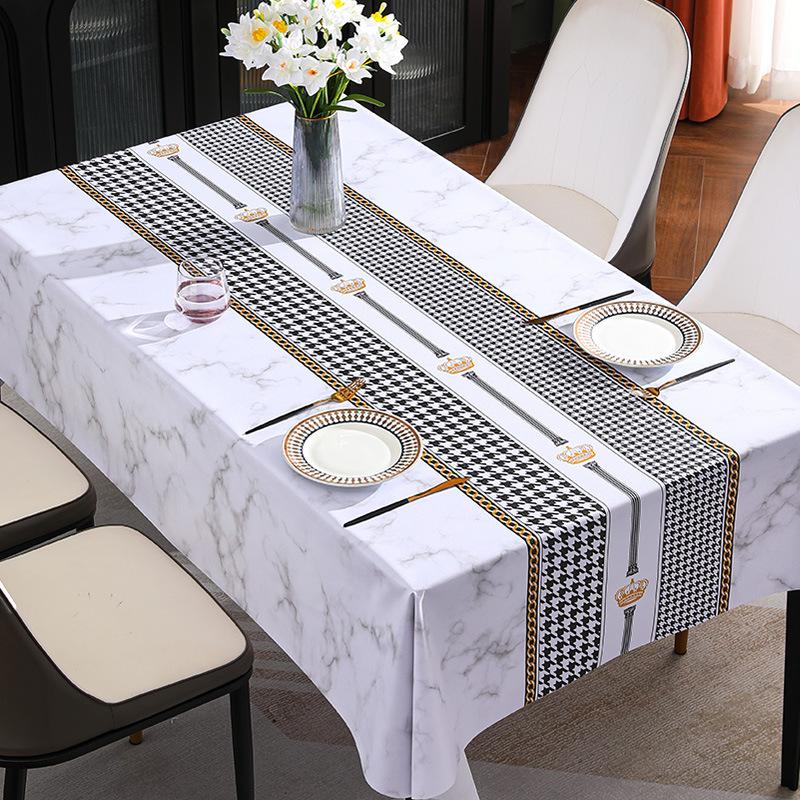 Nordic Style PVC Tablecloth, Waterproof, Oil Resistant, and Washable Rectangular Tablecloth, Household Tablecloth, Living Room Tea Tablecloth