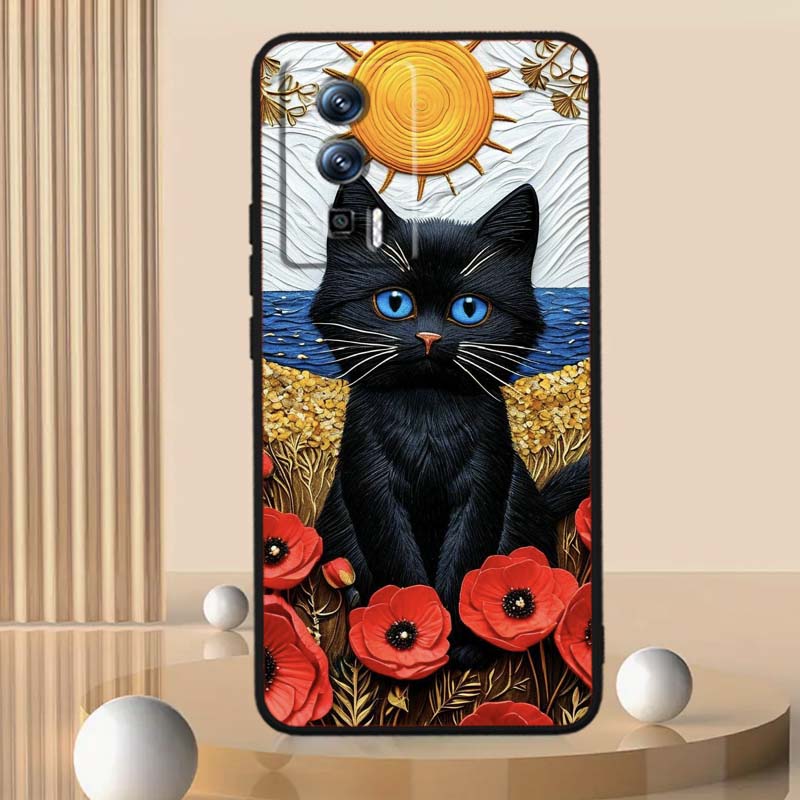 Мультяшный Милый Кот Для Xiaomi Redmi 12 13C 12C 13 10C 9T A2 9A 9C 7A Note 10S 8T 10 9 8 Pro 4G 5G Черный Чехол для Телефона