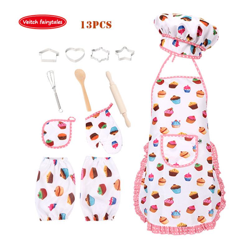 Кулинарный набор, детский милый набор для выпечки, набор кухонных игрушек, аксессуары, фартук со шляпой шеф-повара, перчатки для духовки, держатель для кастрюли, формочка для печенья в качестве детского кухонного подарка
