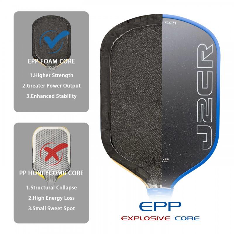 Carbon Fiber Pickleball Paddle Blue Sandblasted Surface EPP Foam Core Lightweight Pro Performance