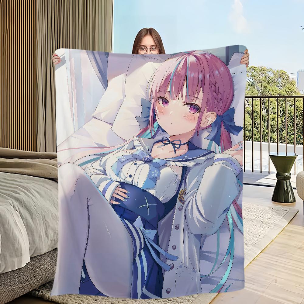 music anime girl H-Hololive M-Minato Aqua Flannel warm soft plush blanket sofa living room hogar office bedroom travel gift home