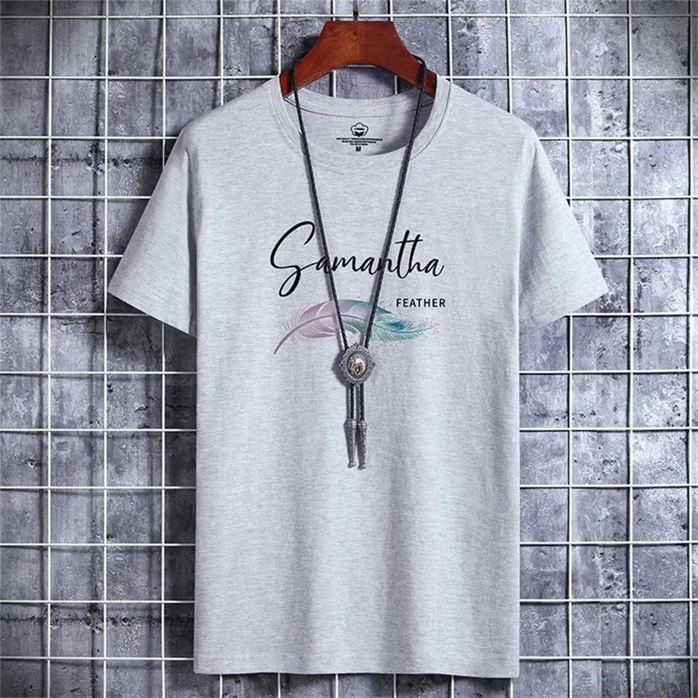 Men's 100% Pure Cotton Summer Loose and Comfortable Casual Shopping Fashion Print Large Round Neck Short Sleeved T-shirt Top