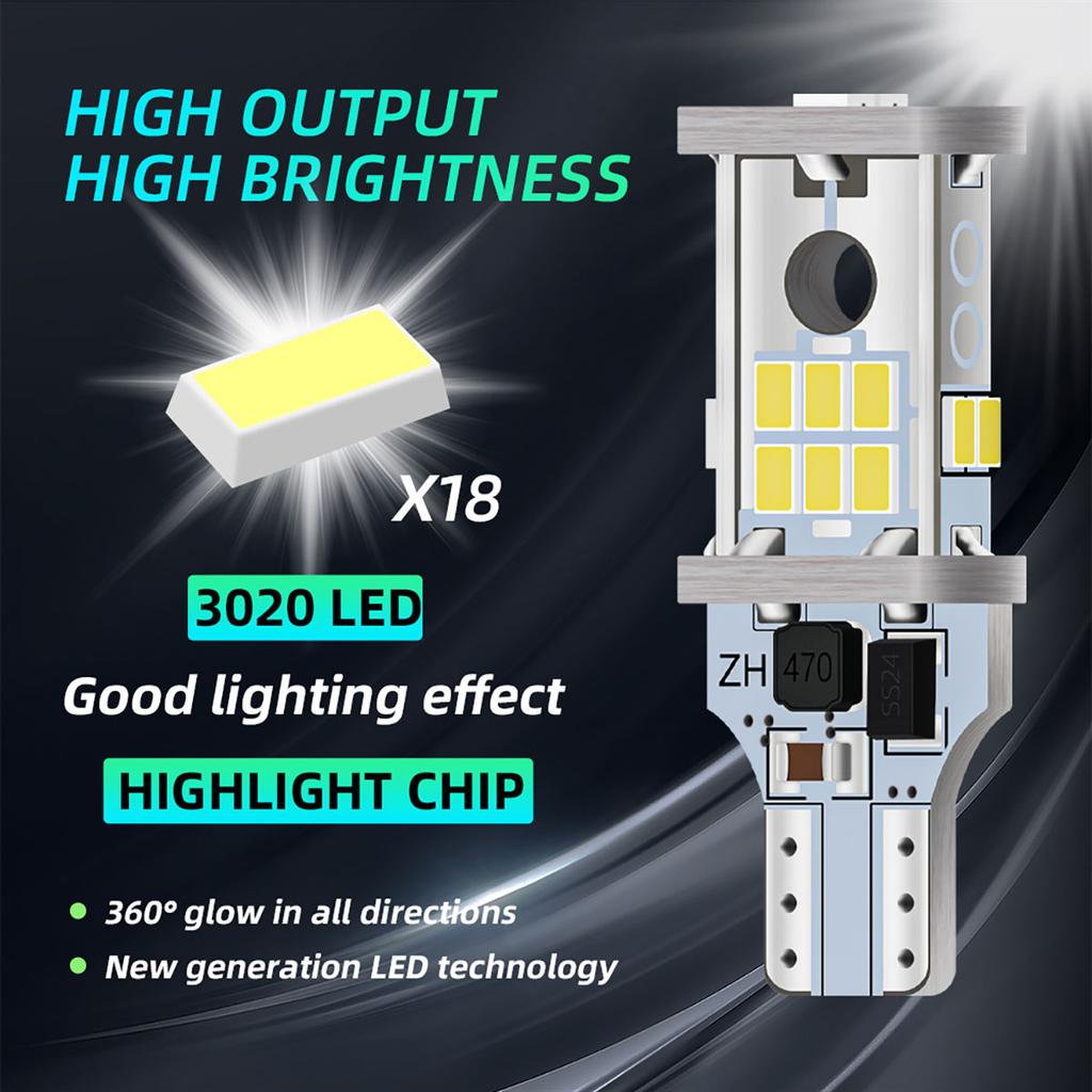 2 шт. Светодиодные лампы T15 W16W Canbus Лампы БЕЗ ошибок 3020 12V Белые Для автомобиля Задний ход Парковочный свет Лампа заднего хода Универсальные