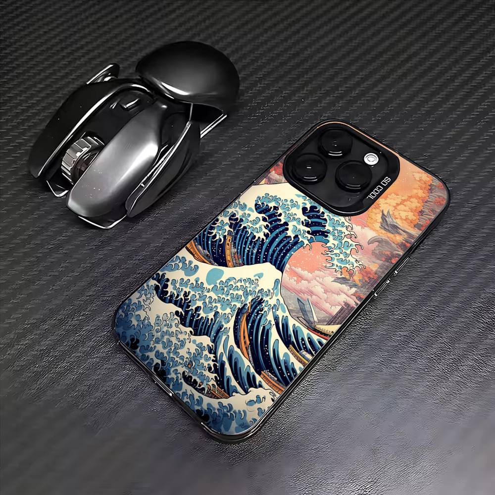 Японская Укиё-э Морские Волны Чехол для Телефона Для iPhone17,16,15,14,13,12,11 Plus,Pro Max Цветной Посеребренный Внутренний Чехол