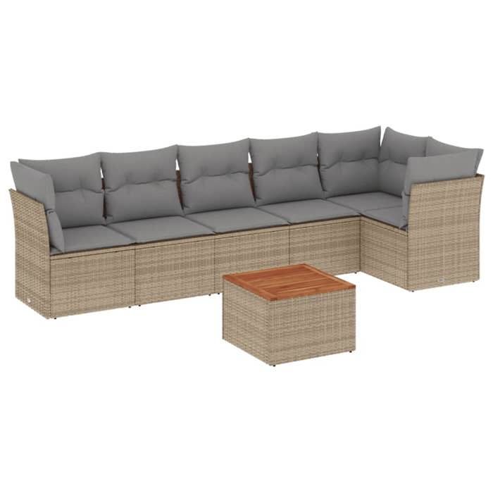 Salon de jardin - MAISON EXCLUSIVE - Ensemble 7 pièces - Résine tressée beige - Coussins déhoussables - Table acacia