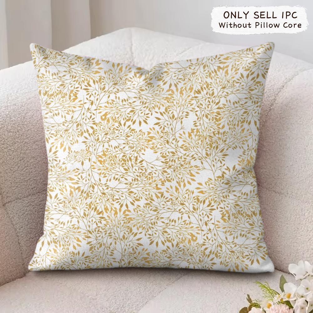 Gold Leaf Flower Cushion Cover Soft Plush Fabric DoubleSided Printed Cushion Covers for All Seasons Modern Home Decor