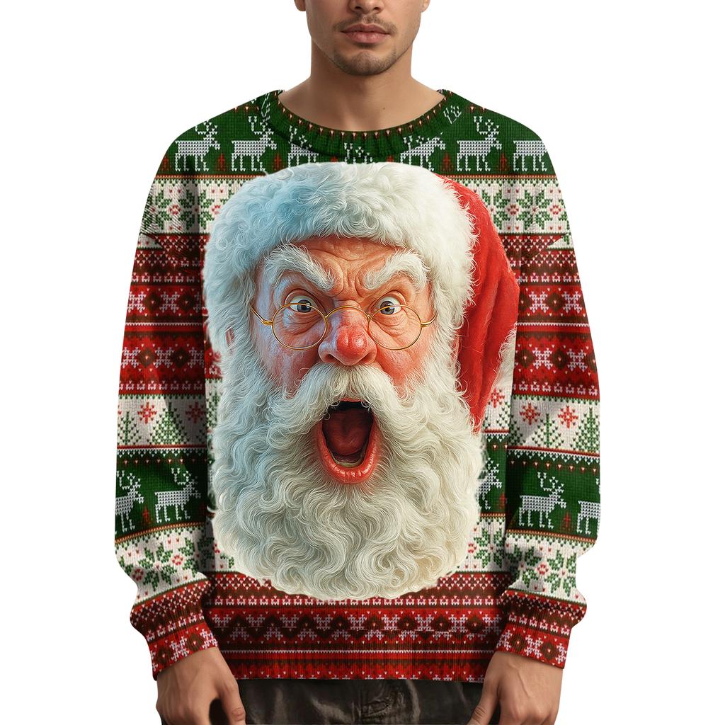 Мужской рождественский свитер с принтованным воротником