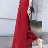 Women's High Waist Slit Wide Leg Pants Female Solid Color Double Layers Elegant Lace Up All-match Trousers
