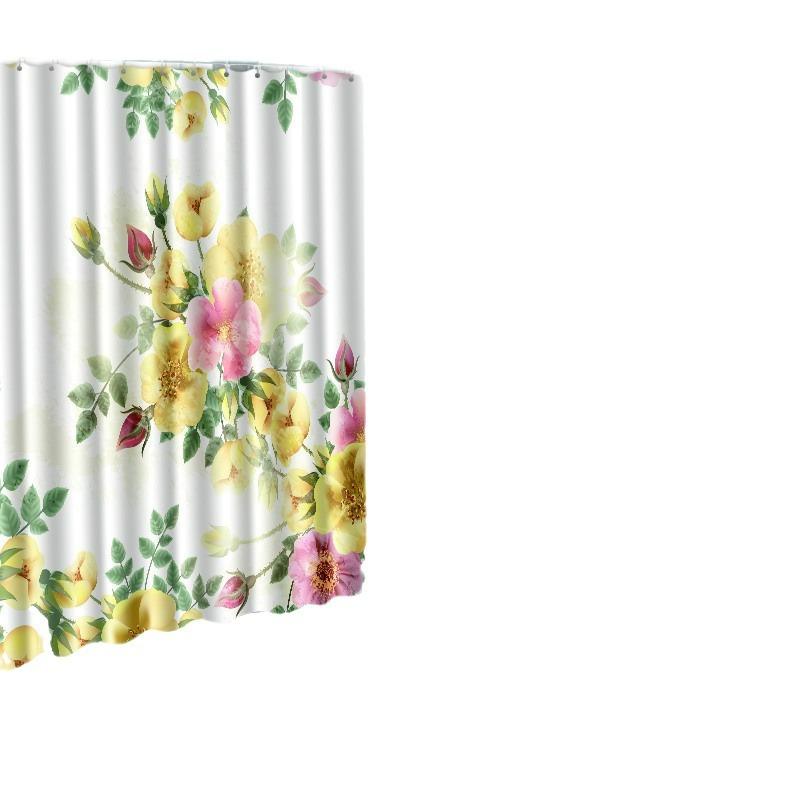 Painted Flowers Bathroom Shower Curtain Floor Mat Toilet Cover Foot Mat Four-Piece Pattern Size Fixed Zhi