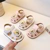 Летние сандалии для девочек 0-1-2 лет, Мягкие детские туфли для ходьбы, Пищащие туфельки с цветочным принтом и закрытым носком.