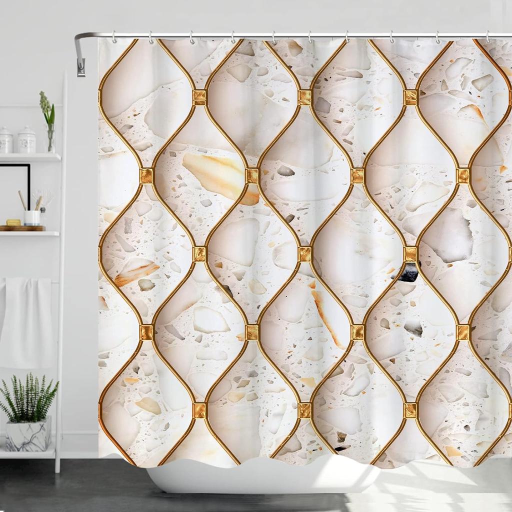 25Style Luxury Abstract Marbling Shower Curtains Geometric Stripes Drapes For Bathroom Accessories Set Bathtub Curtain With Hooks Waterproof