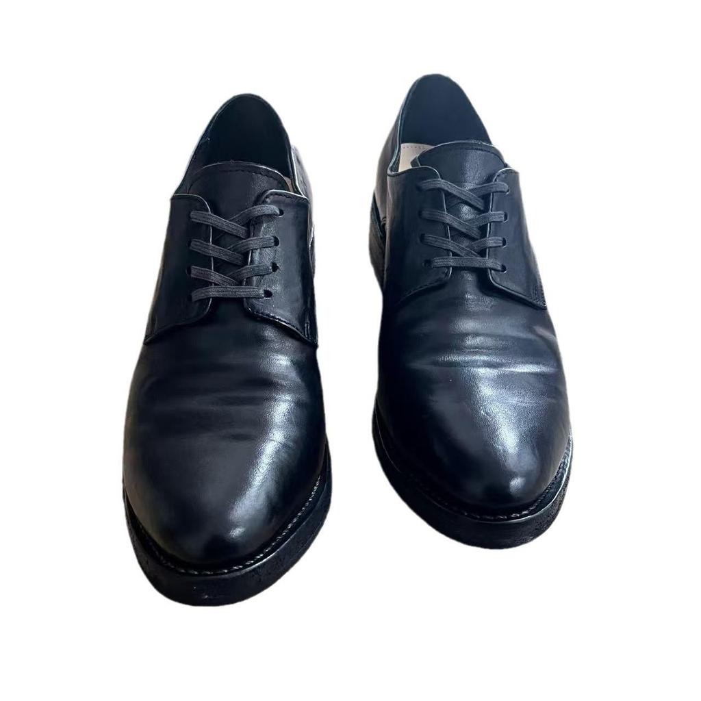 Мужские черные туфли дерби из стираной кожи – модный, мятый, заостренный дизайн