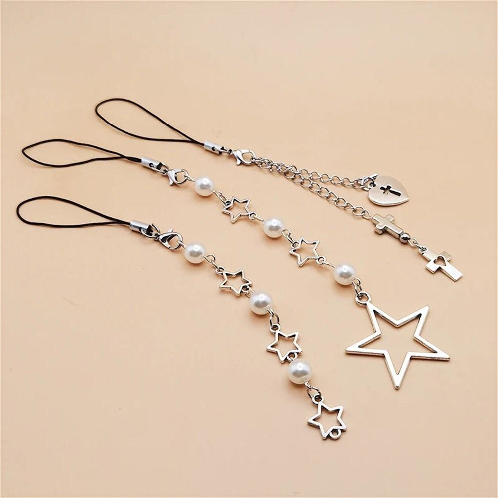 Ремешок для ключей, цепочка из бисера, подвески для телефона в виде звезды, ремешок для мобильного телефона, подвеска для телефона, розовая цепочка для крутой девушки