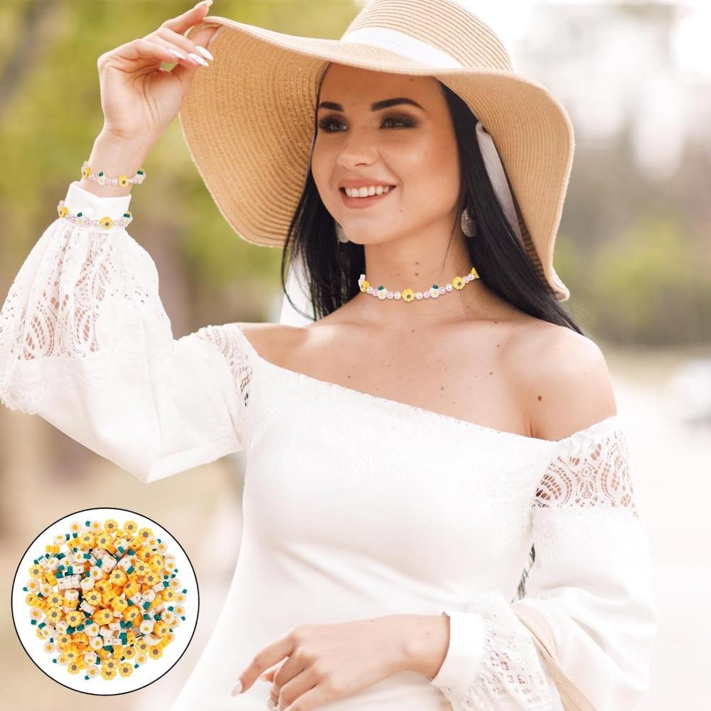 100/300/500 шт. Желтые и белые глиняные бусины в виде цветка маргаритки, бисерная нить, декоративные бусины, браслет своими руками, ожерелье, серьги, серьги