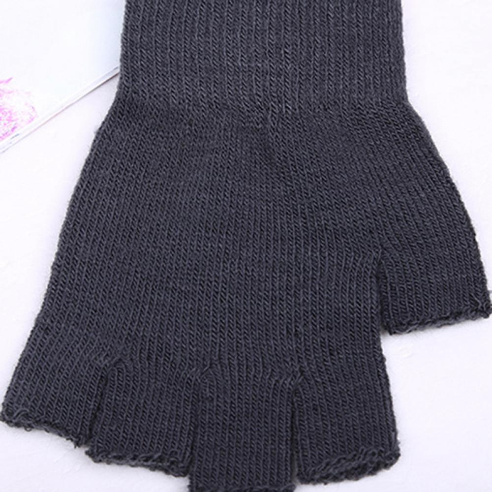 Unisex Knitwear Solid Knit Half Finger Mitten Gloves Finger