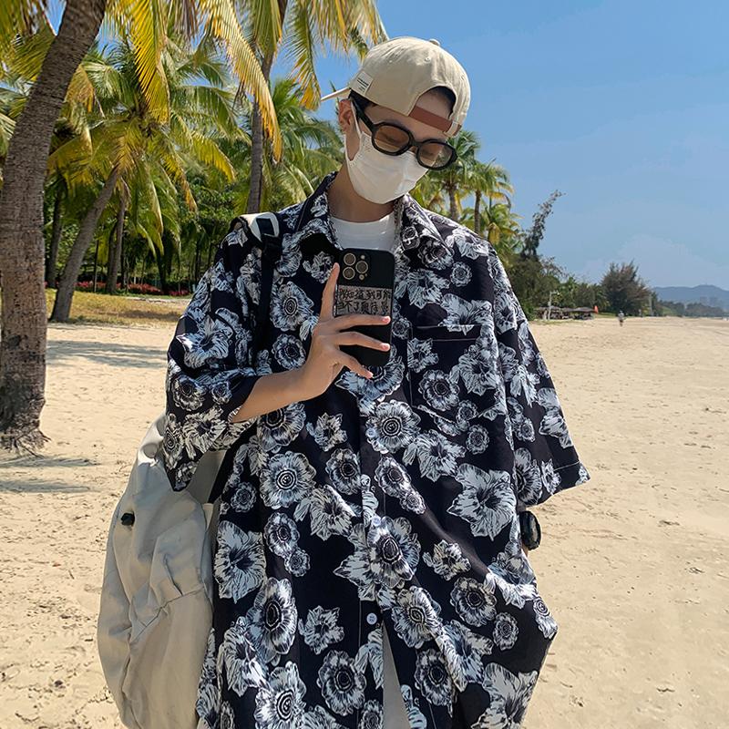 Рубашка с гавайским цветком, мужская рубашка с коротким рукавом с принтом граффити, модная пляжная рубашка с американским кубинским воротником, одежда для пар