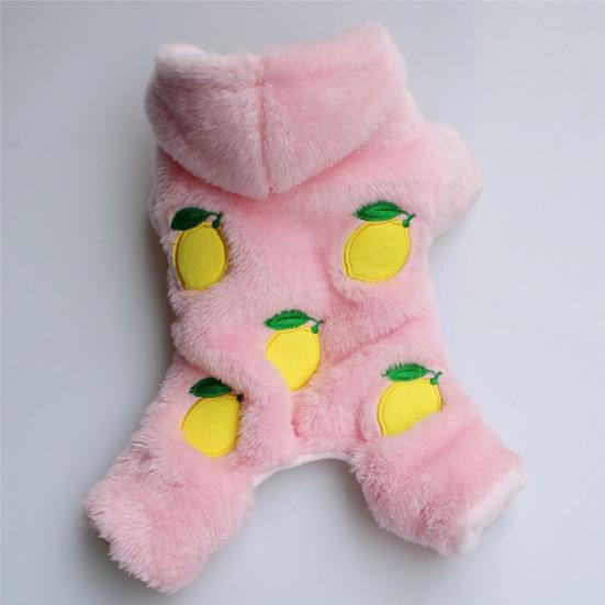 Привлекательный костюм для домашнего животного с нежной окантовкой из кораллового флиса с лимонным узором, куртка для собаки, пальто