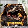 1PC Custom Name Thunderous Tyrannosaurus Rex outdooor Flannel blankets Patterns Throw Blanket All-Season Soft Gift for Couch, Bed, Camping gifts