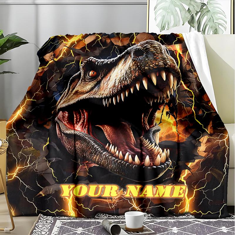 1PC Custom Name Thunderous Tyrannosaurus Rex outdooor Flannel blankets Patterns Throw Blanket All-Season Soft Gift for Couch, Bed, Camping gifts