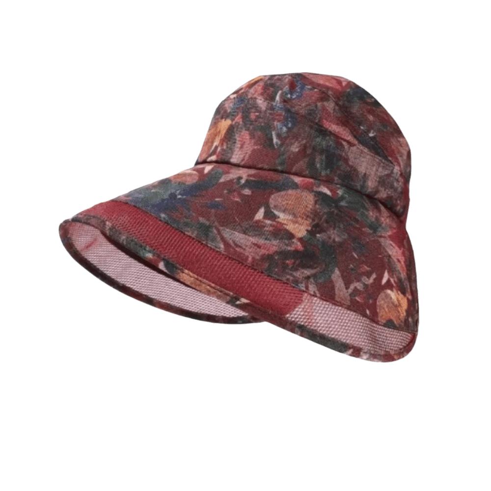 Fashion Adjustable Flower Empty Top Cap Polyester Breathable Anti-Sun Fisherman Hat Mesh Leaf Large Brim Sun Hat Leisure