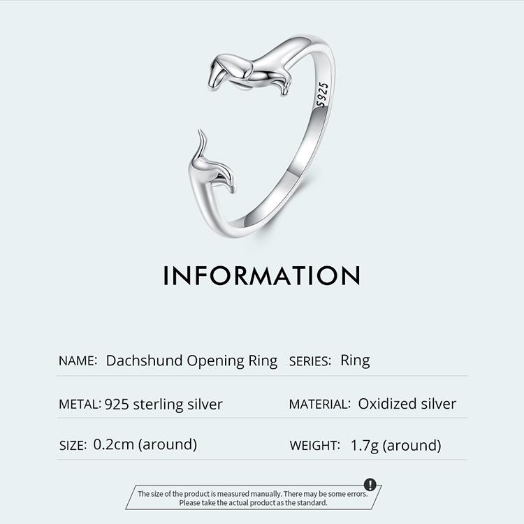 Bisaer Простое открывающееся кольцо из стерлингового серебра 925 пробы для таксы для женщин, милые модные кольца