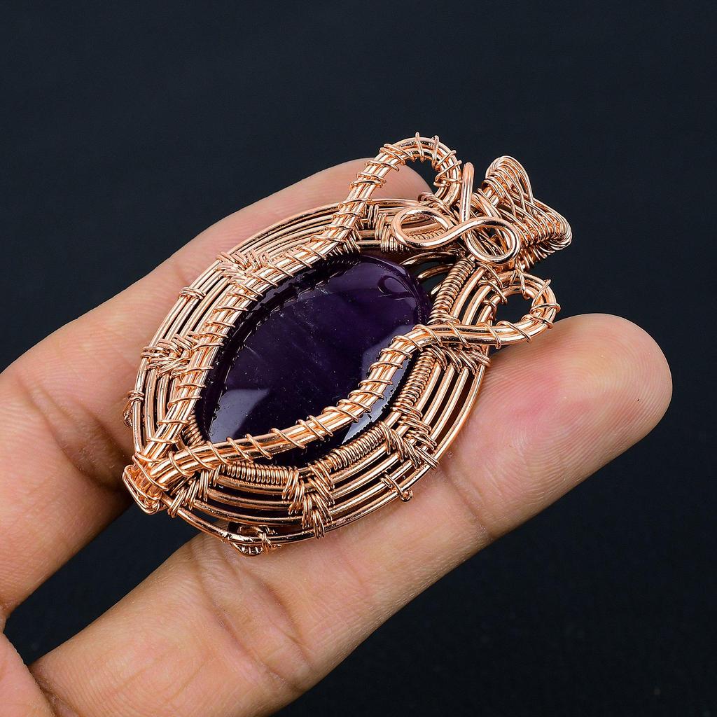 Amethyst Pendant Gemstone Jewelry, 999 Copper Wire Wrapped Pendant, Gift For Women Handmade Pendant