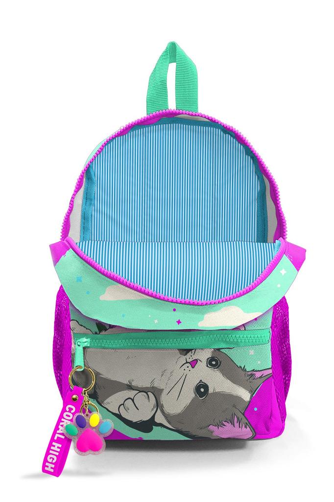 Рюкзак Tiny Nest Water Green Pink Cat Pattern Два отделения 23507