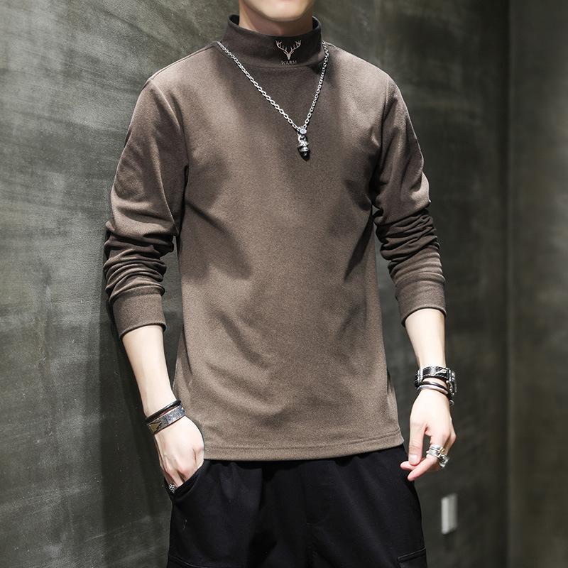 Базовая мужская футболка с полувысоким воротником Developer для осени и зимы, теплая футболка с длинным рукавом, обновленная двусторонняя бархатная футболка, мужской топ