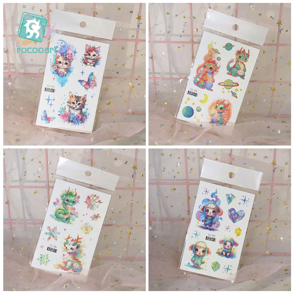 Красочные милые мультяшные животные блестящие татуировки наклейки для детей