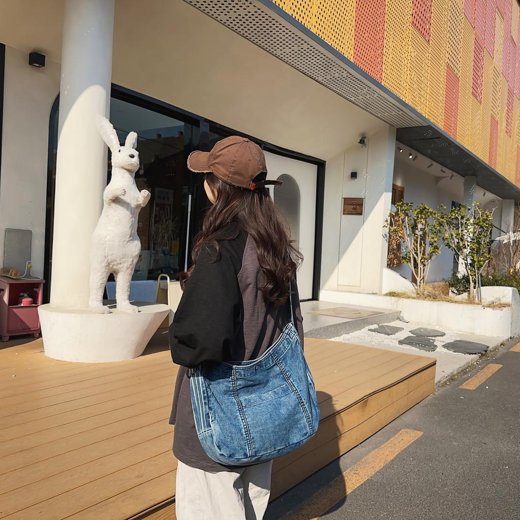 Винтажная джинсовая женская сумка большой емкости, модная однотонная женская сумка-мессенджер, простая квадратная женская сумка-тоут