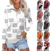 Женская мода весна-осень повседневная принтованная молния V-образный вырез длинный рукав рубашка топы