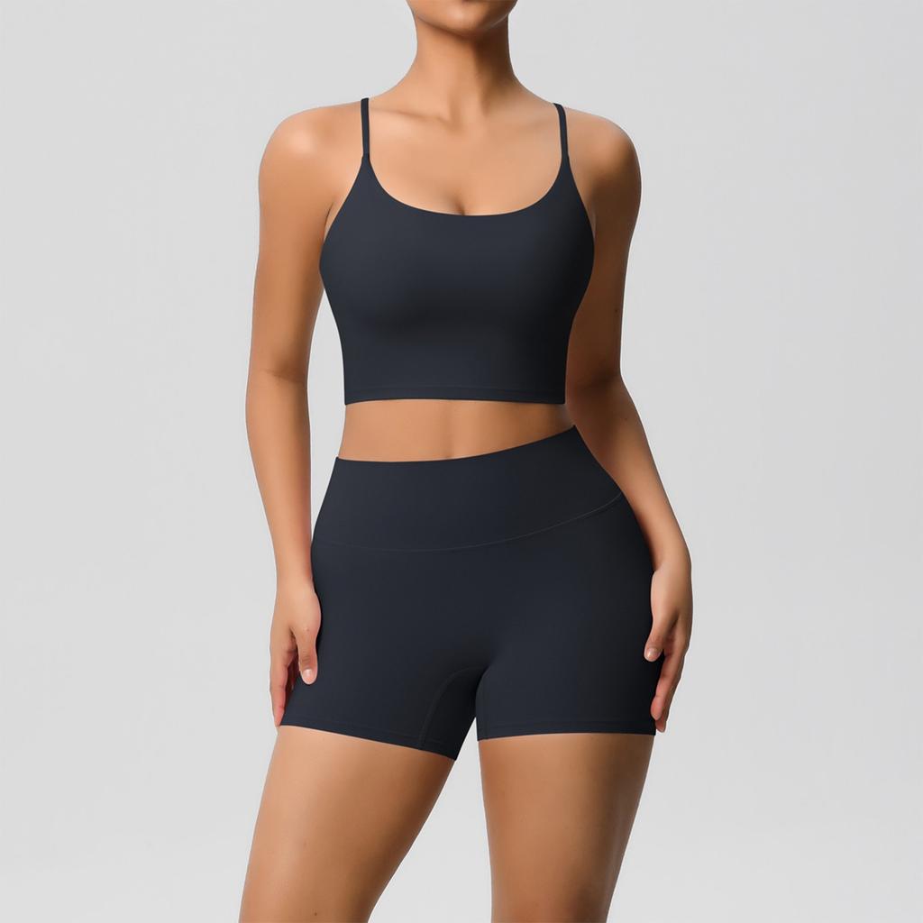 Женская мода однотонный топ с открытой спиной облегающая дышащая одежда для йоги спортивная одежда для бега фитнеса шорты комплект